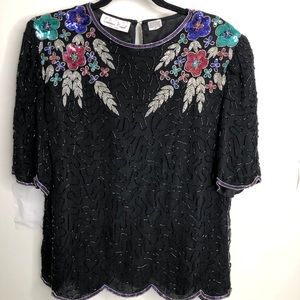 Laurence Kazar Beautiful beaded 1X top